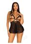 Leg Avenue Open Cup Eyelash Lace And Mesh Babydoll With Heart Ring Accent And Matching Panty - Medium - Black